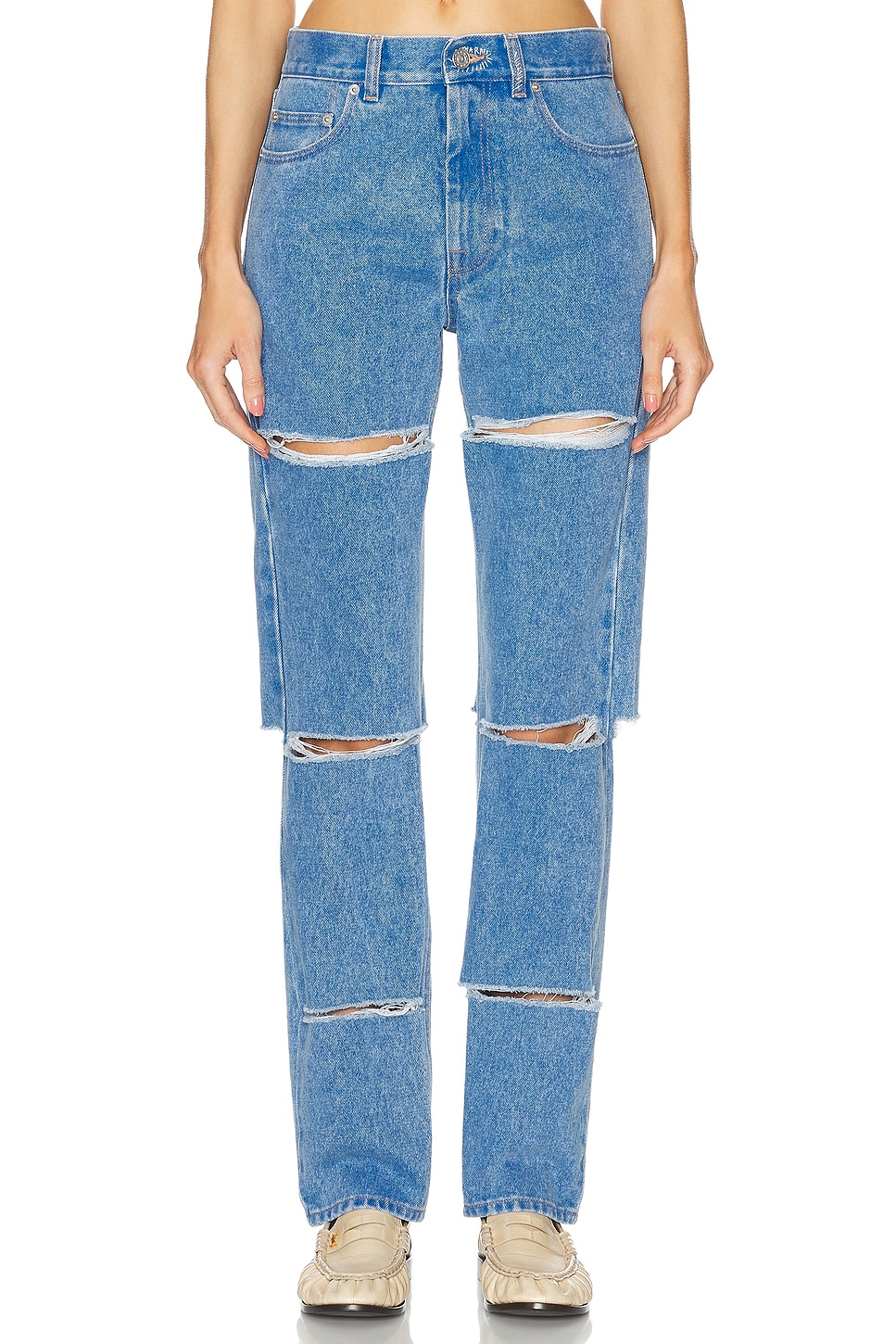 Shop Marni Distressed Straight Leg In Cobalt