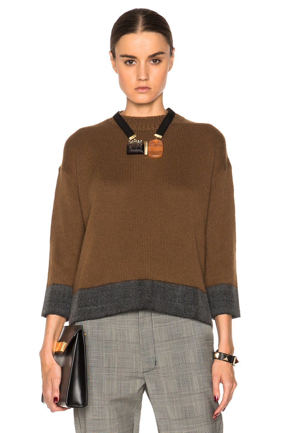 Image 1 of Marni Cashmere Crew Neck Sweater in Sienna & Natural Grey