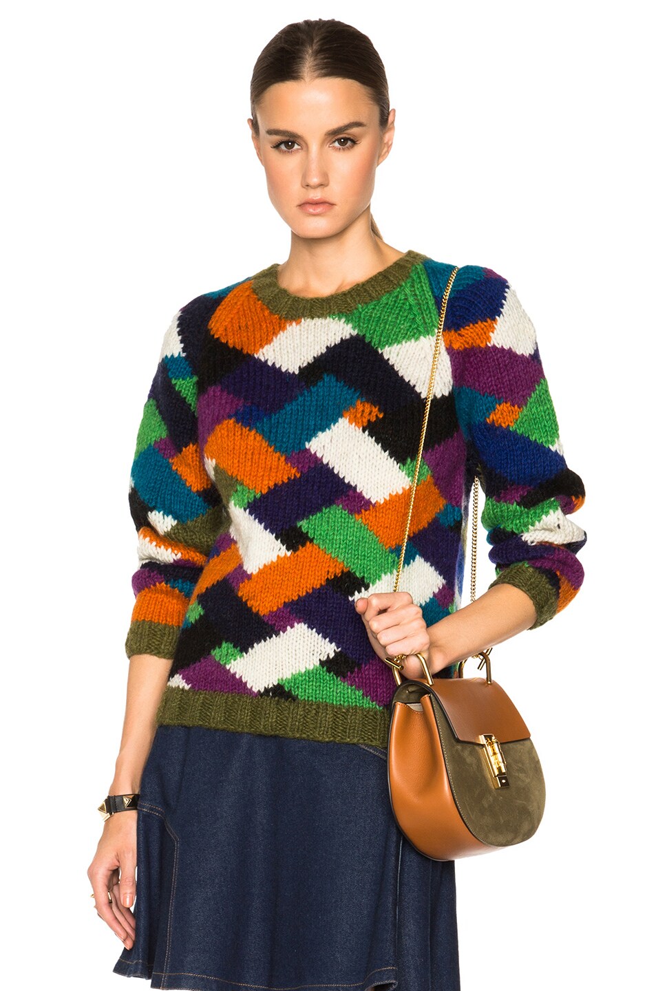 Image 1 of Marni Wool Intarsia Crewneck Sweater in Deep Sage