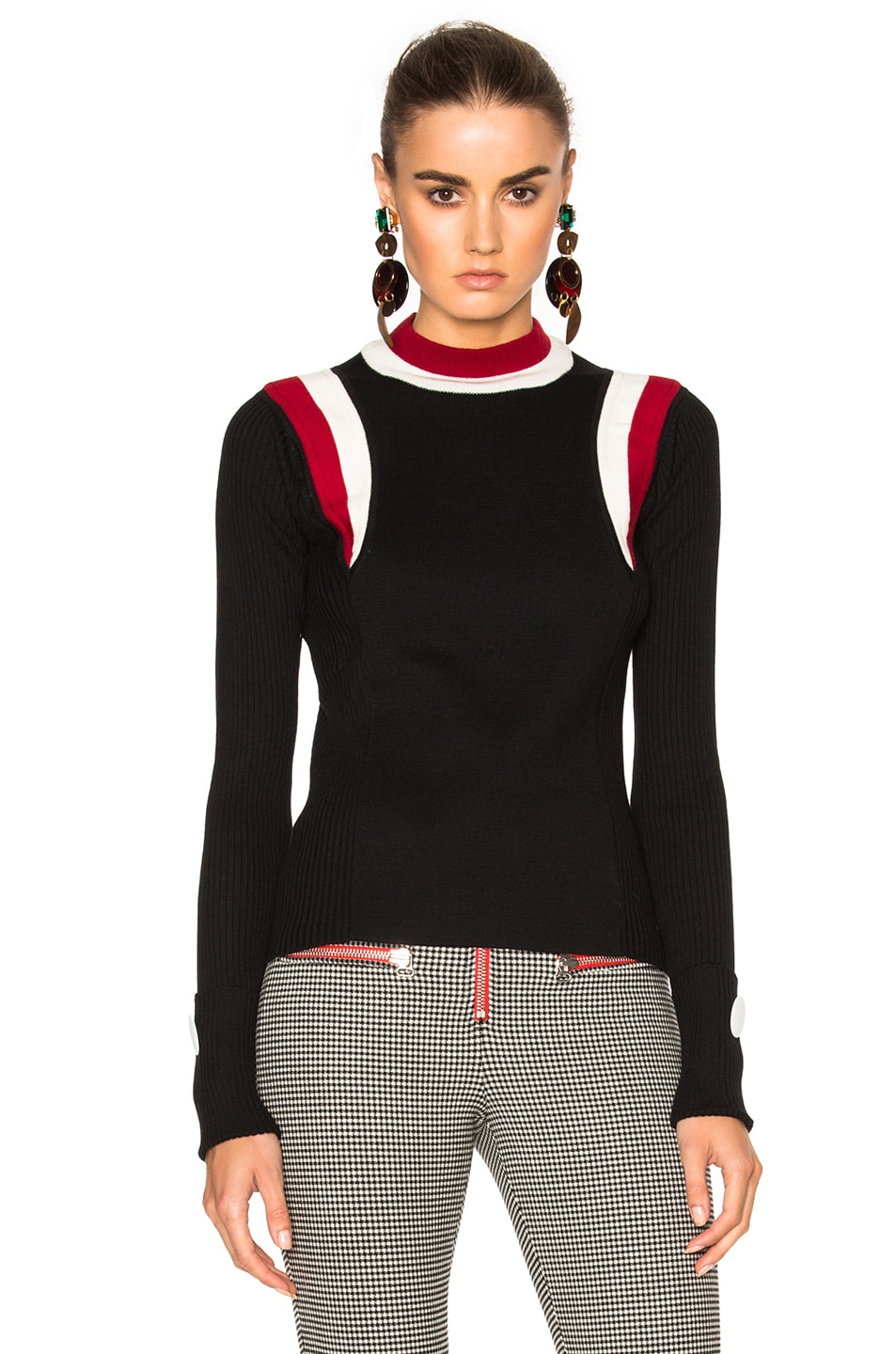 Image 1 of Marni Virgin Wool Round Neck Sweater in Black & Raspberry