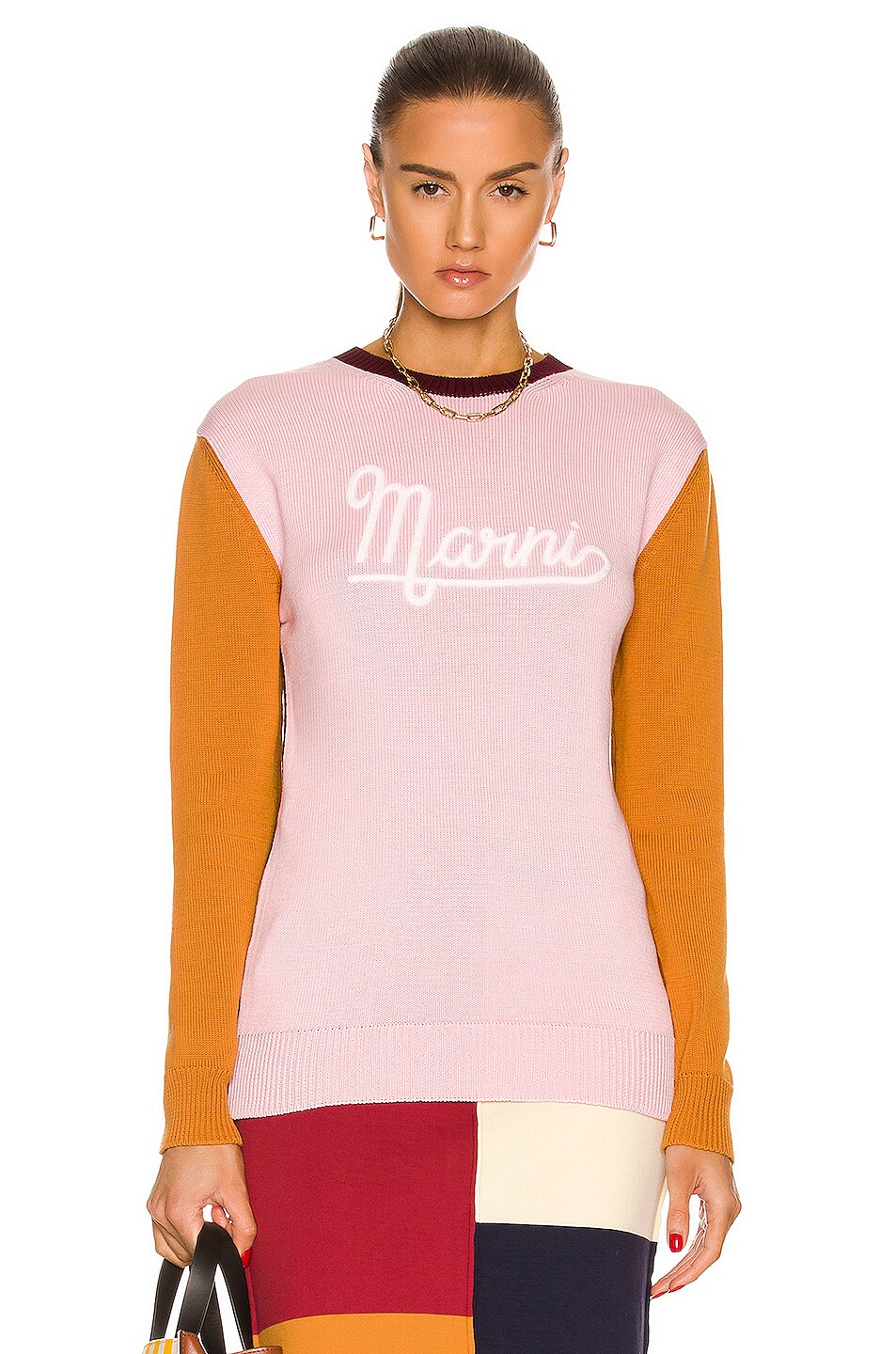 Image 1 of Marni Long Sleeve Logo Crew Neck Sweater in Light Pink
