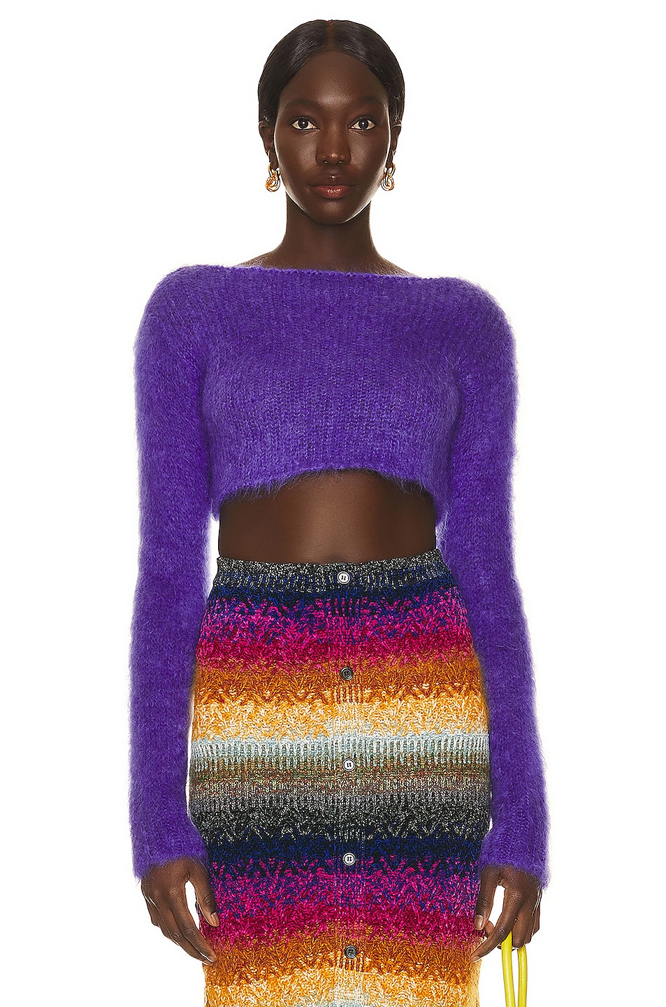 Image 1 of Marni Cropped Fuzzy Sweater in Dark Violet