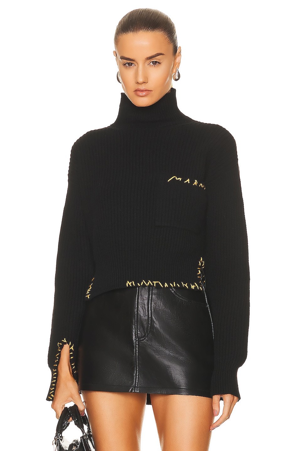 Image 1 of Marni Long Sleeve Turtleneck Sweater in Black