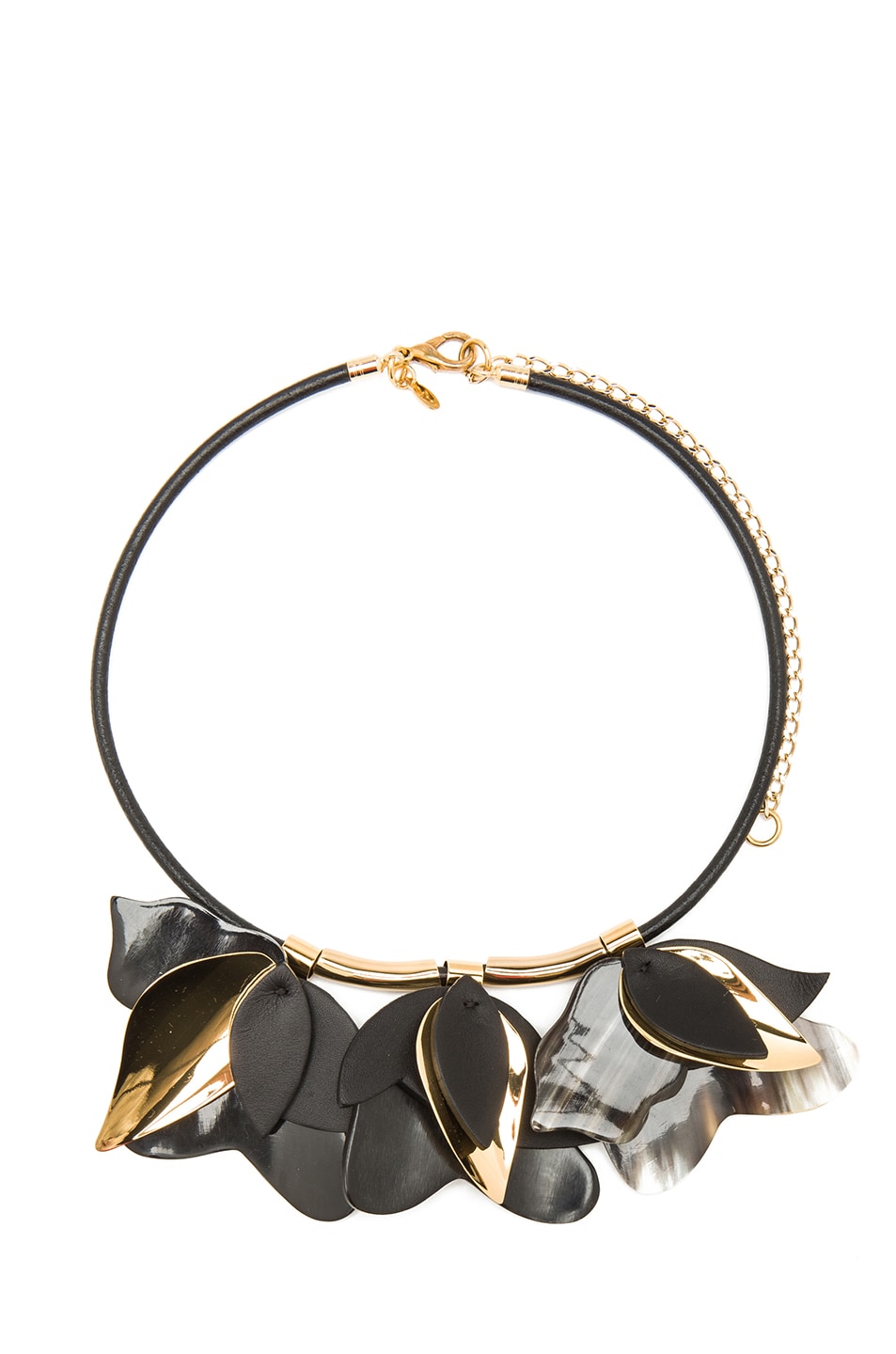 Image 1 of Marni Rose Leaher & Metal Necklace in Black & Gold