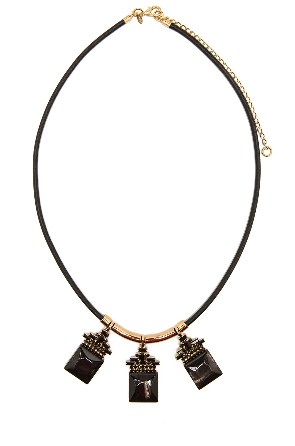 Image 1 of Marni Stone Leather Necklace in Black & Gold