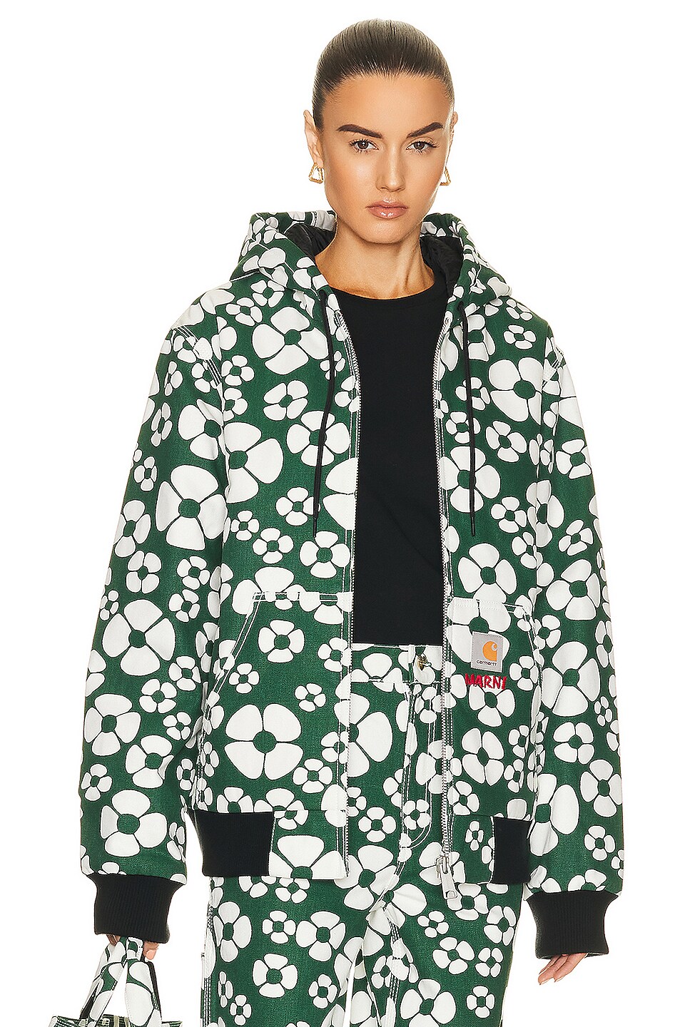 Image 1 of Marni x Carhartt Floral Jacket in Forest Green