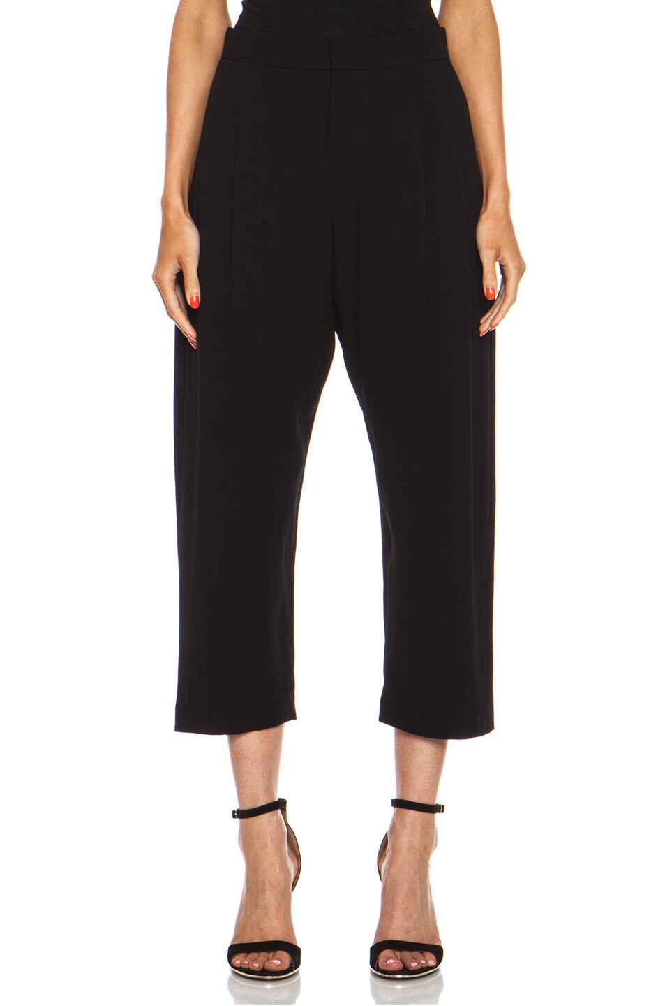 Image 1 of Marni Cropped Viscose-Blend Satin Trouser in Carbone