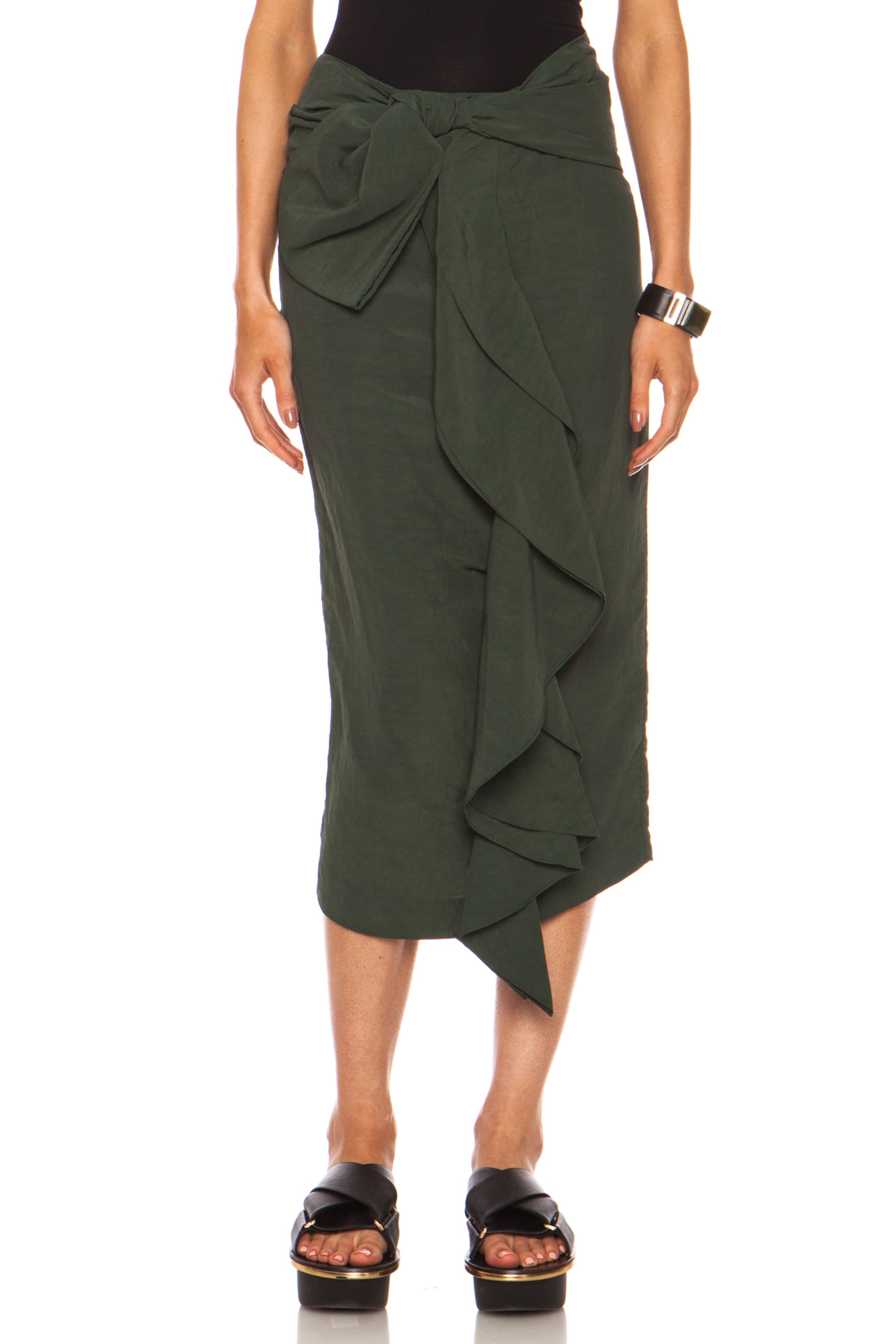 Image 1 of Marni Viscose-Blend Tie Front Skirt in Cypress