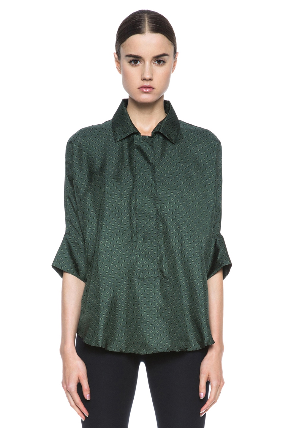 Image 1 of Marni Pin Dots Polo Neck Silk Blouse in Bronze Green