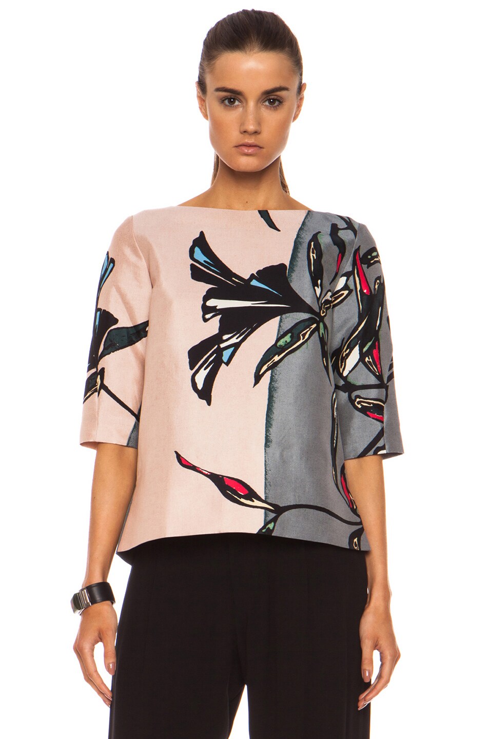 Image 1 of Marni Open Back Crewneck Cotton-Blend Blouse in Pink Sand