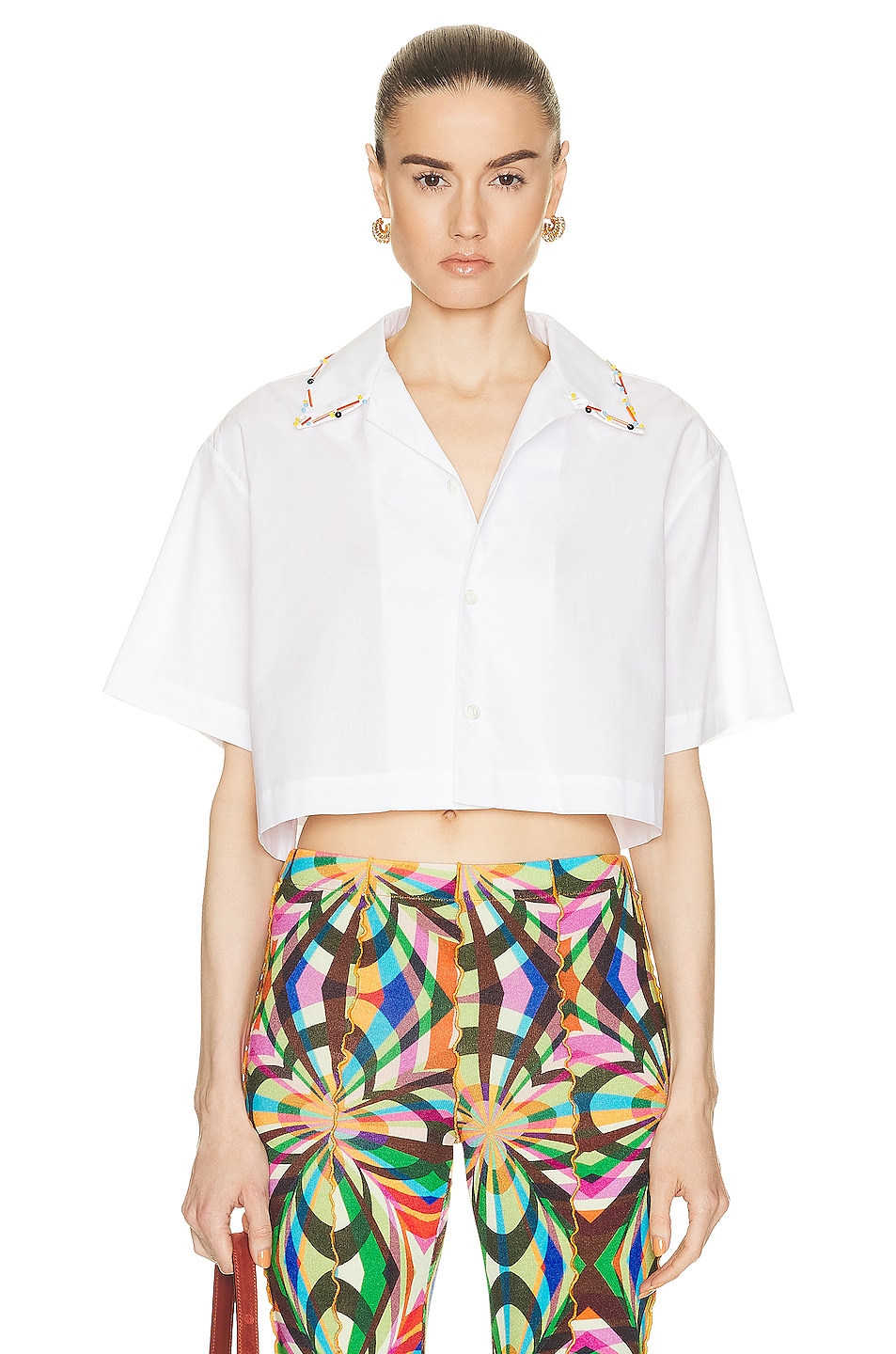 Image 1 of Marni Cropped Short Sleeve Shirt in Lily White