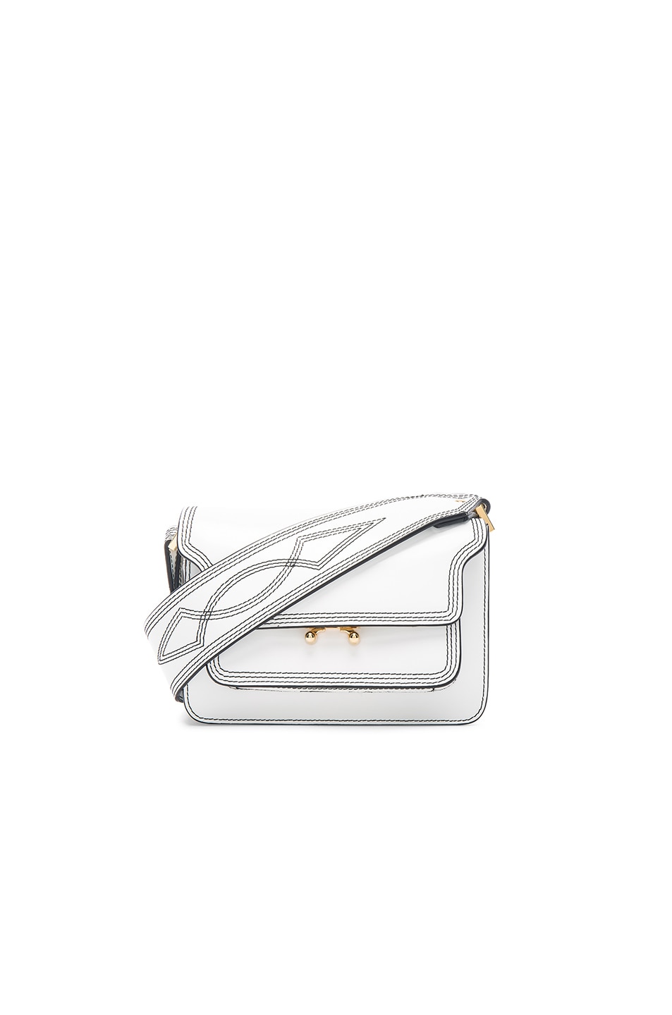 Image 1 of Marni Mini Trunk Bag with Embroidered Strap in Limestone