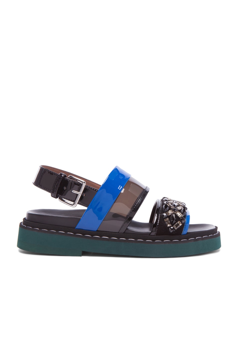 Image 1 of Marni Embellished Patent Leather Sandals in Grey