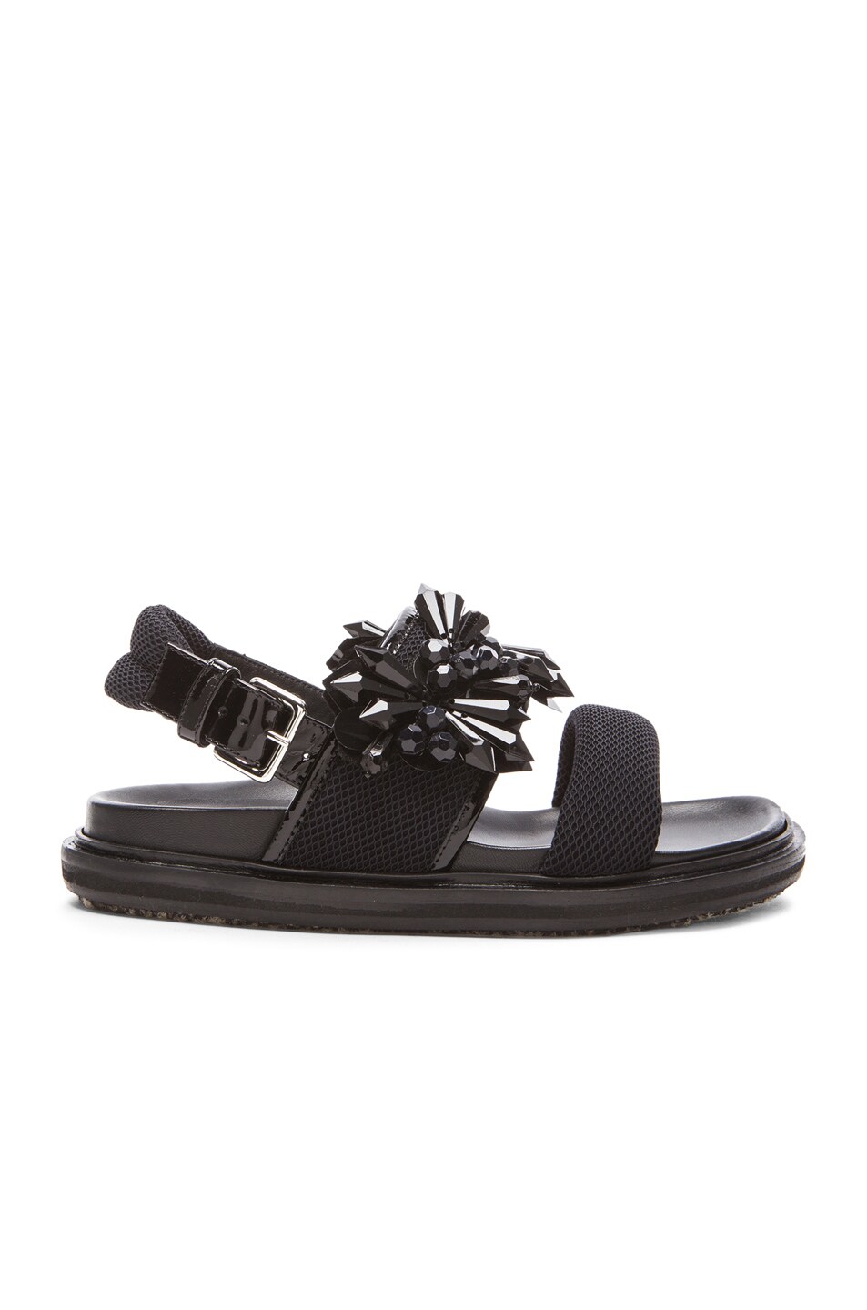 Image 1 of Marni Embellished Perforated Mesh Sandals in Coal