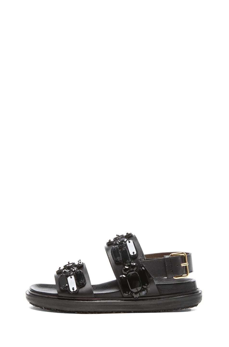 Image 1 of Marni Fussbett Calfskin Leather Sandals with Large Stones in Coal