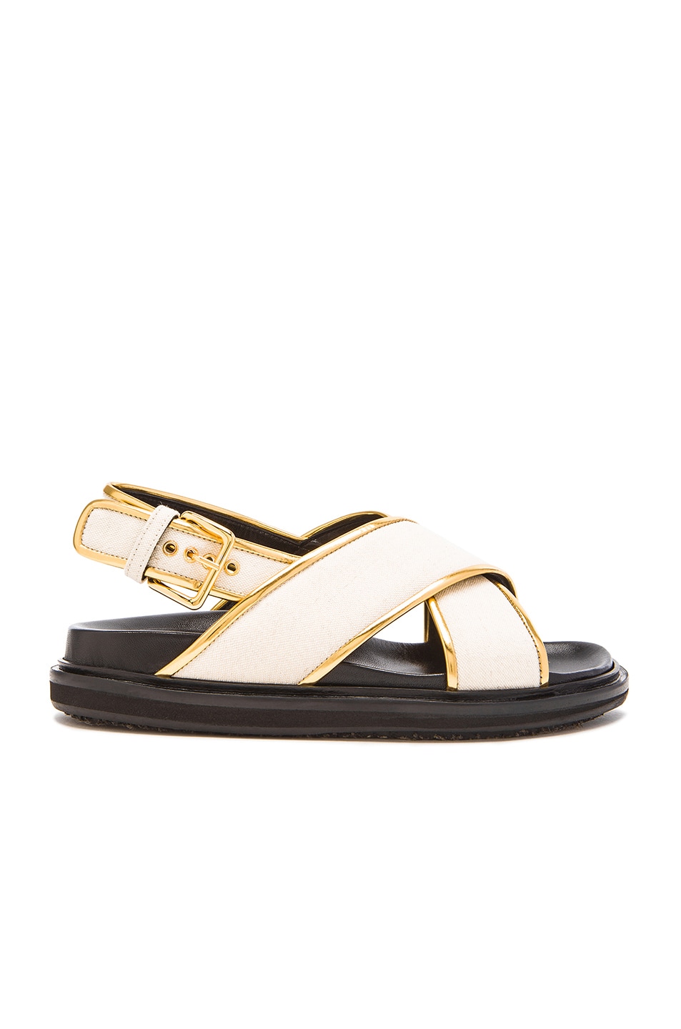 Image 1 of Marni Chevron Canvas Sandals in Gold & Ivory