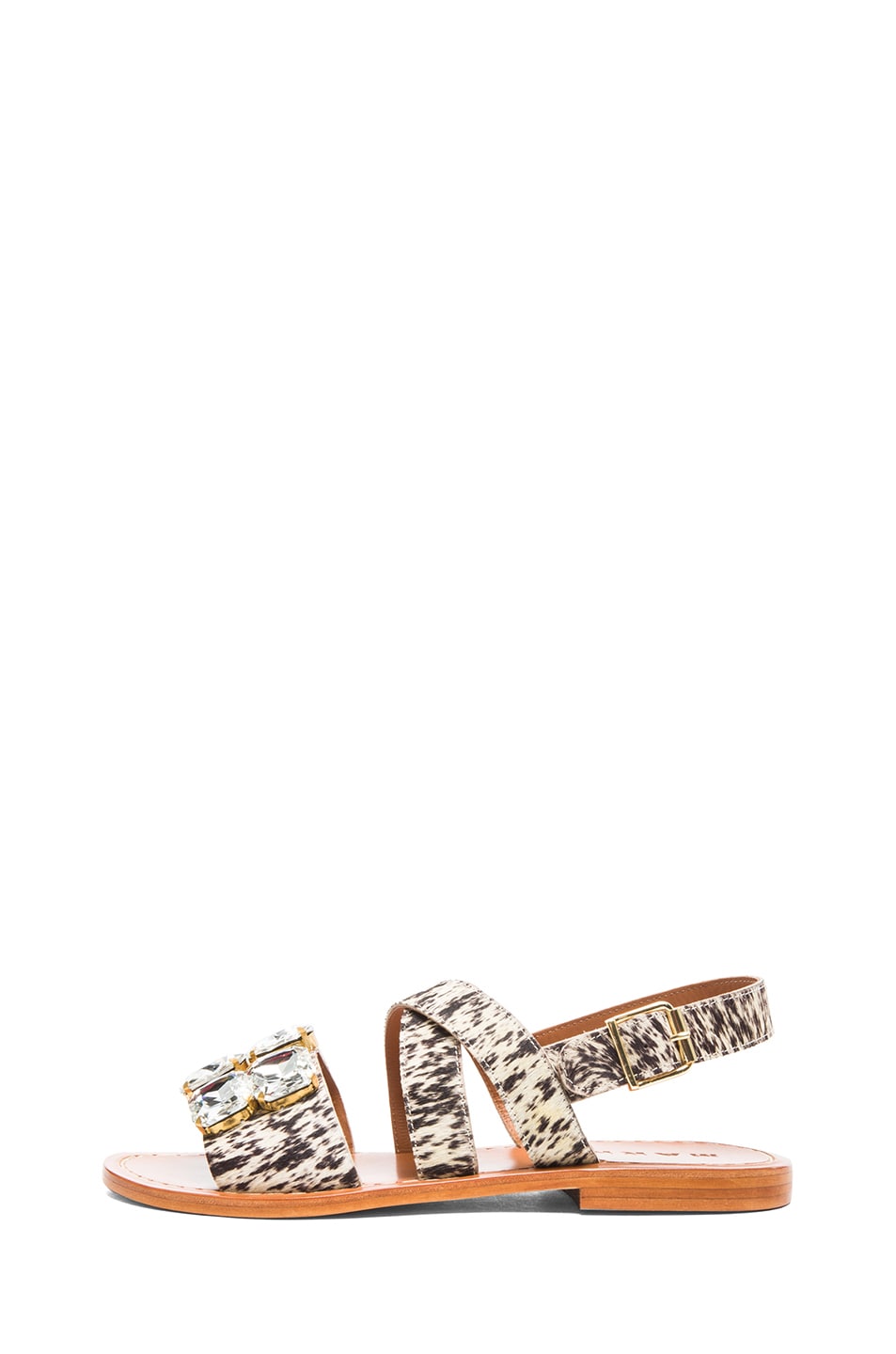 Image 1 of Marni Calf Hair Embellished Sandals with Large Stones in Leopard