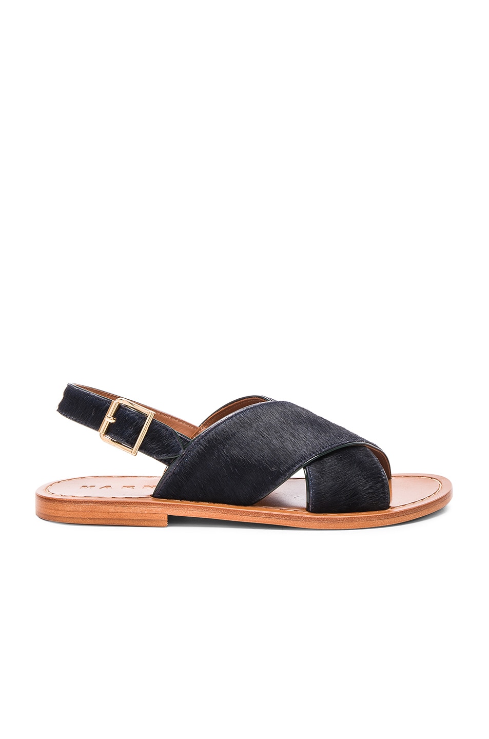 Image 1 of Marni Cow Hair Sandals in Night Blue