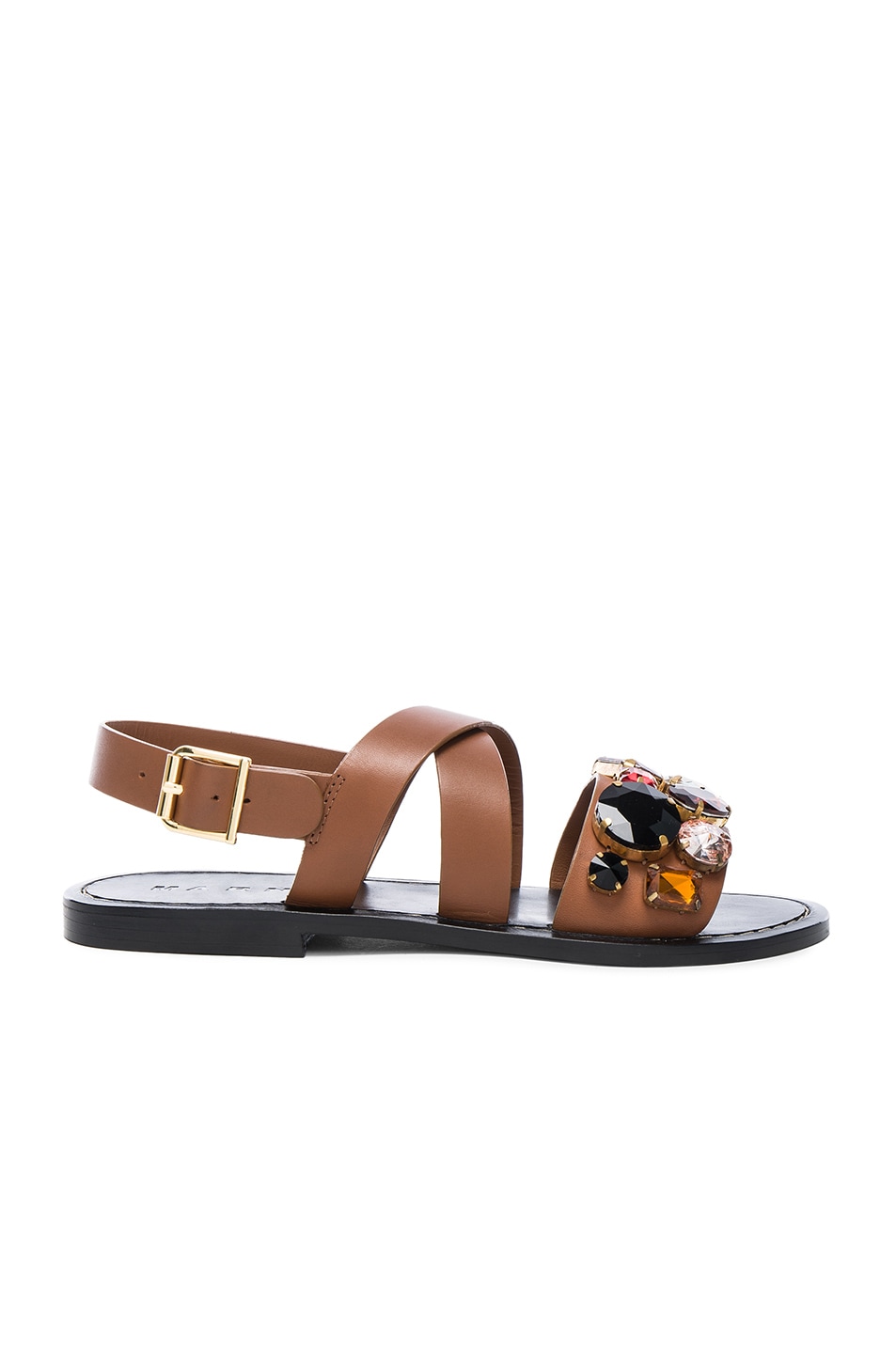 Image 1 of Marni Jewel Leather Sandals in Caramel