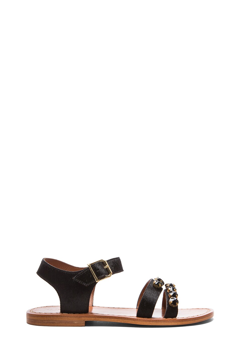 Image 1 of Marni Embellished Calf Hair Sandals in Carbone