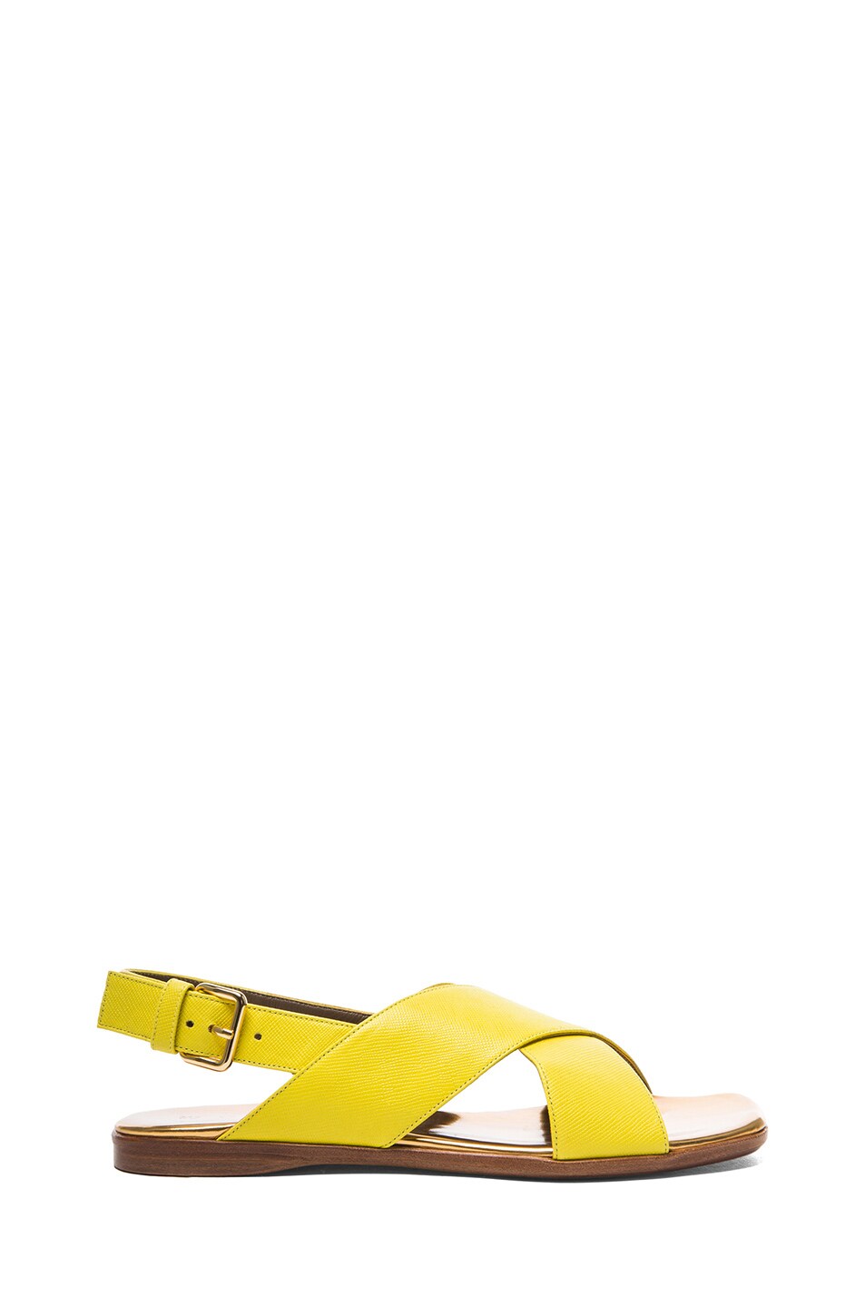 Image 1 of Marni Saffiano Calfskin Leather Flat Sandals in Lemon