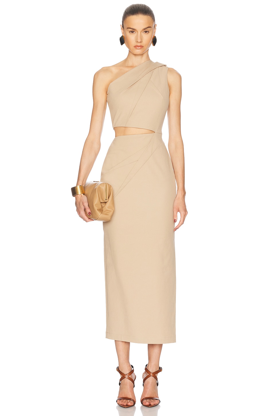 Max Mara One-shoulder Dress With Elegant Draping And Cut-out Detail In Caramel