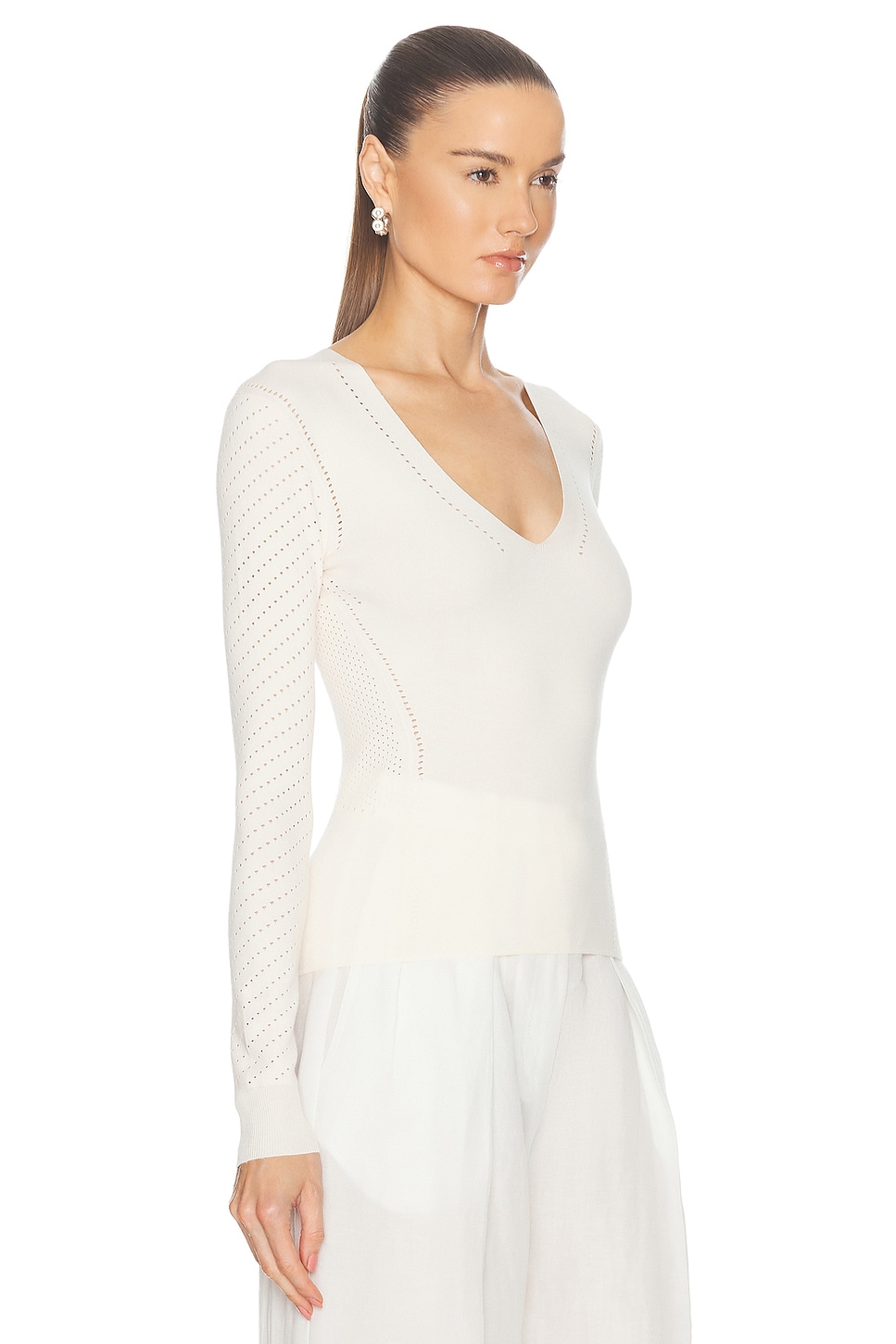 Shop Max Mara Long Sleeve Sweater In Vanilla