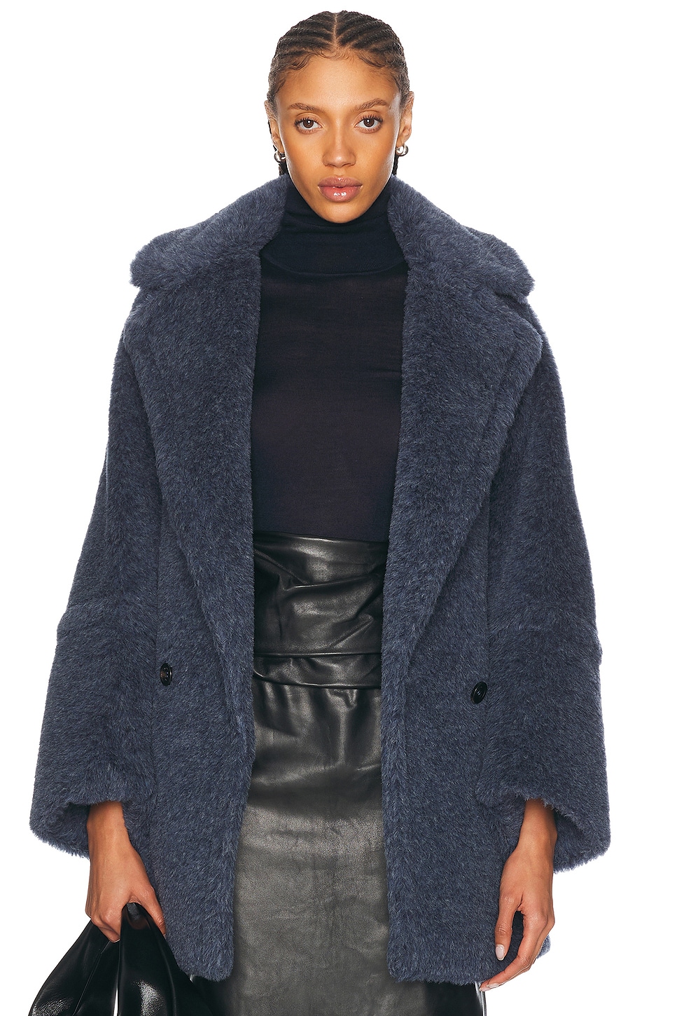 Max Mara Womens Tedgirl1 Double-breasted Relaxed-fit Wool-blend Coat Blue Jeans In Blue Jeans