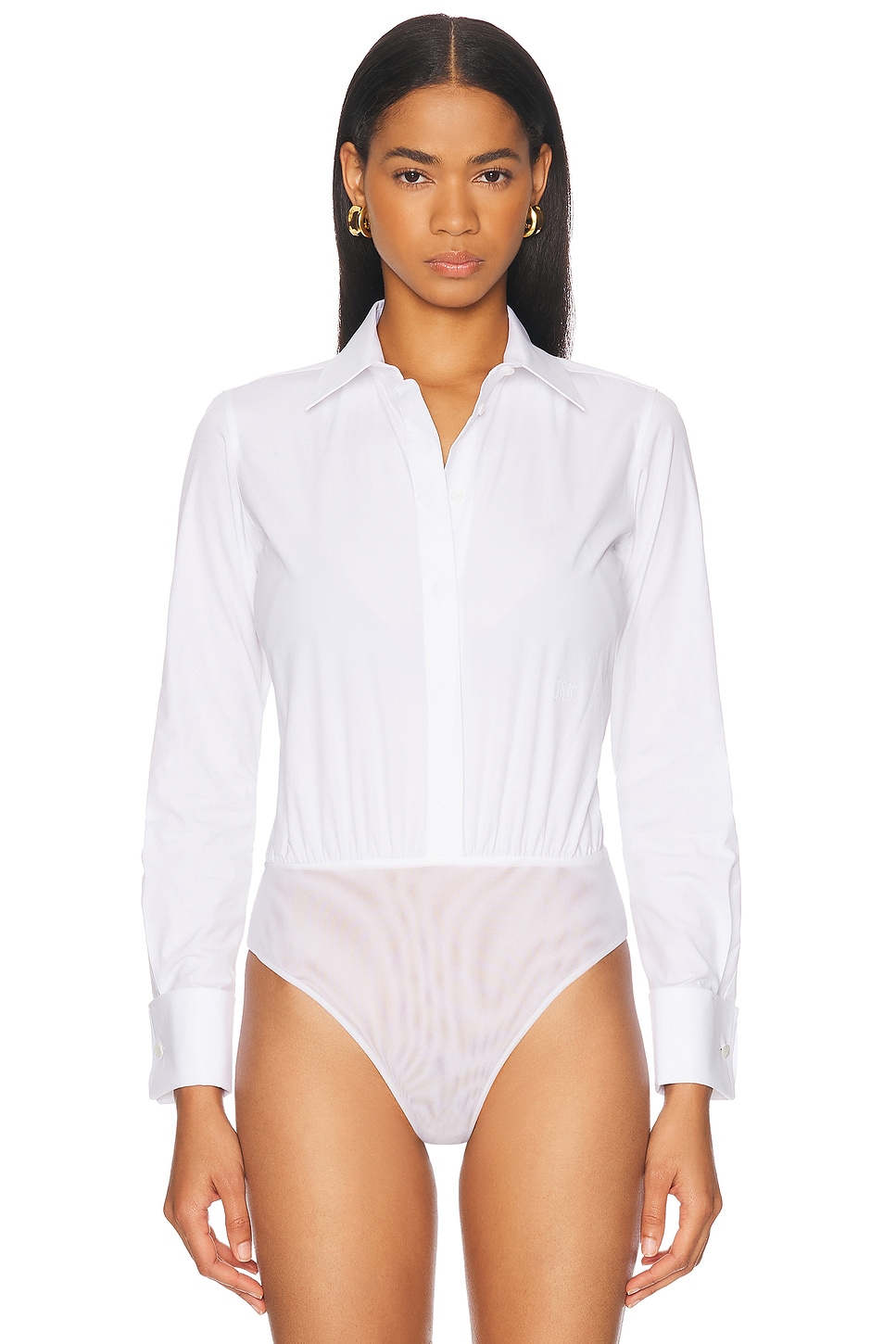Max Mara Angora1234 Bodysuit Collared Shirt With Long Sleeves In Optical White