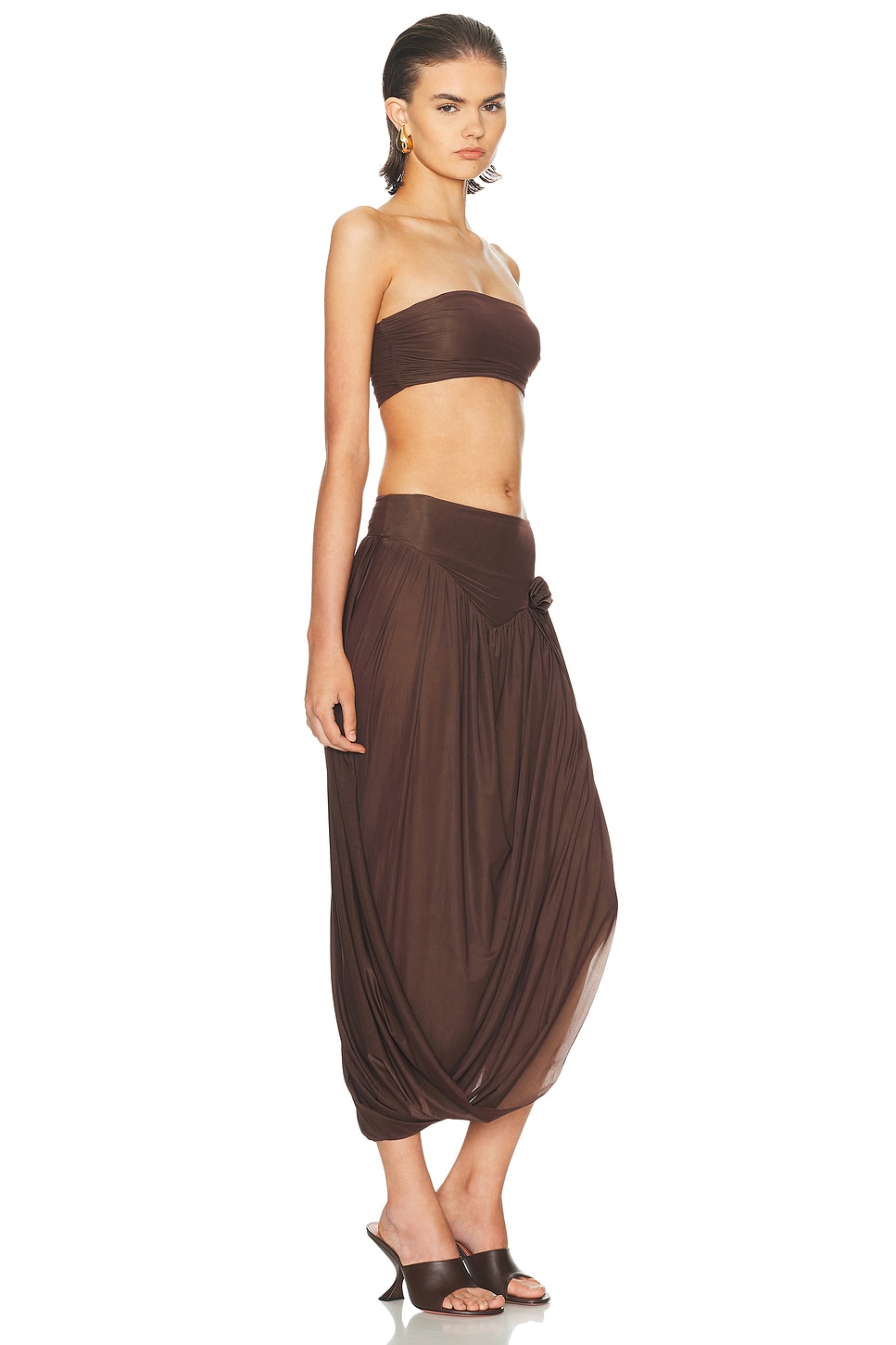 Maygel Coronel Noriega Strapless Twisted Draped Stretch-jersey Bandeau And Skirt Set In Brown