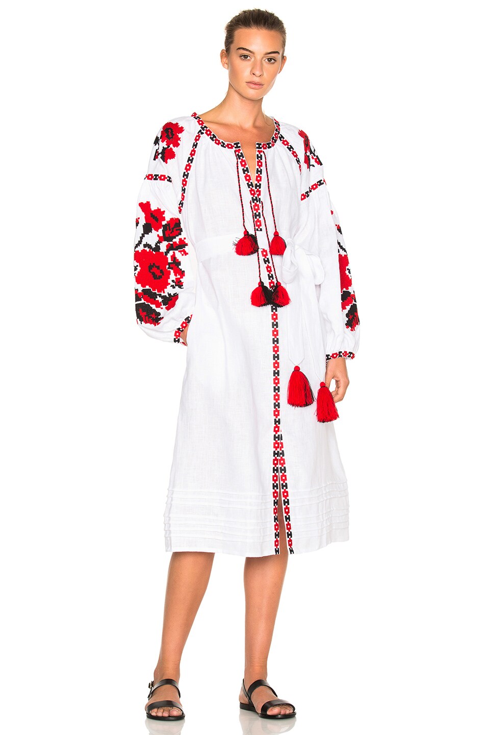 Image 1 of March 11 Floral Pixel Midi Dress in Red & White