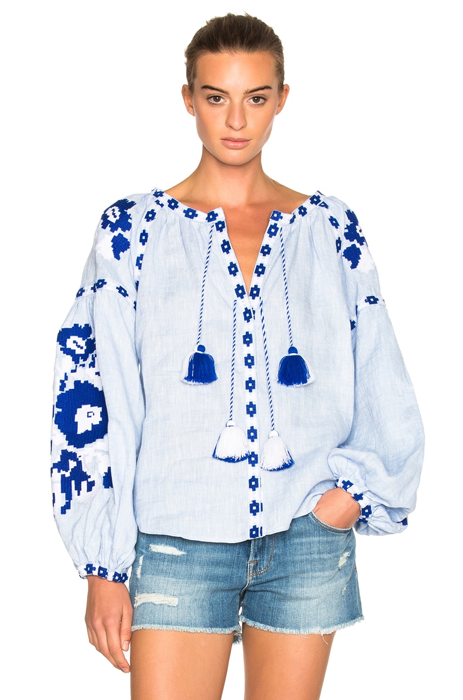 Image 1 of March 11 Floral Pixel Top in Blue & Blue
