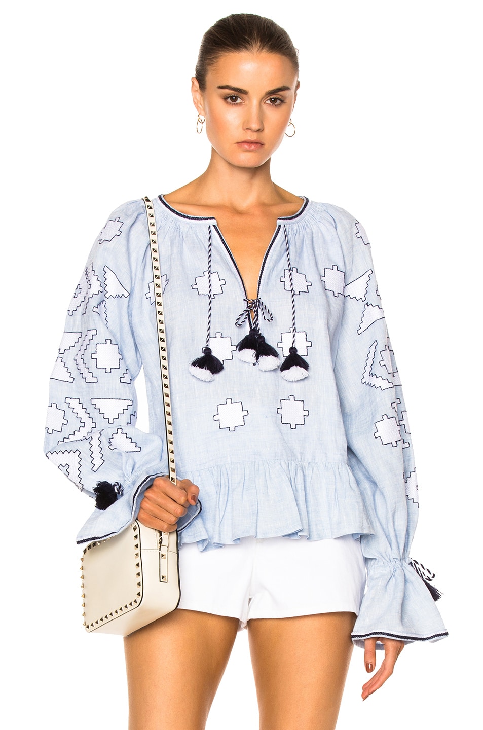 Image 1 of March 11 Star Embroidered Top in Sky Blue