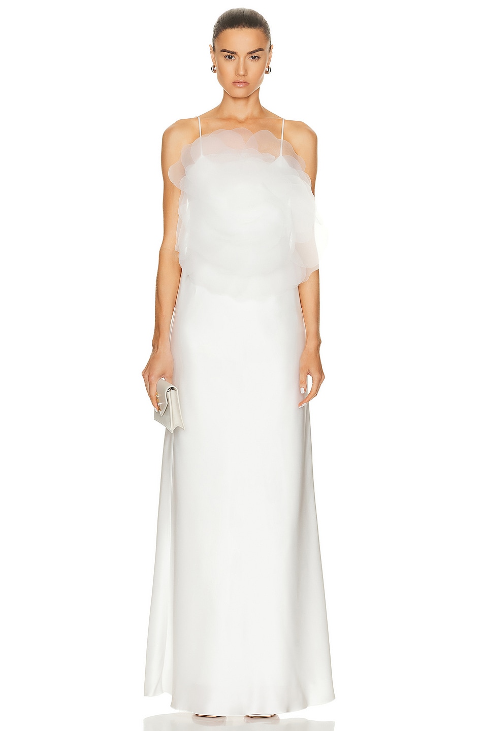 Image 1 of MACH & MACH Lotus Blossom Silk Maxi Dress in White