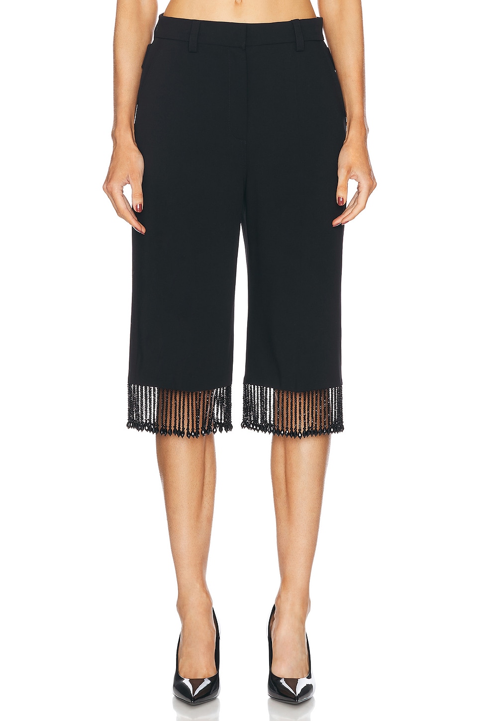 Crystal Fringe Long Shorts in Black