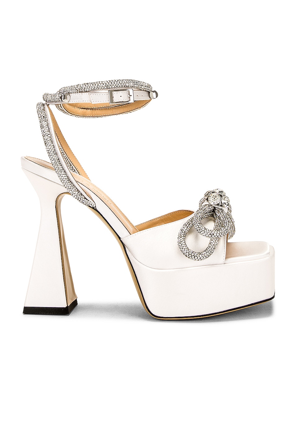 Image 1 of MACH & MACH Double Bow Square Toe Platform Sandal in White
