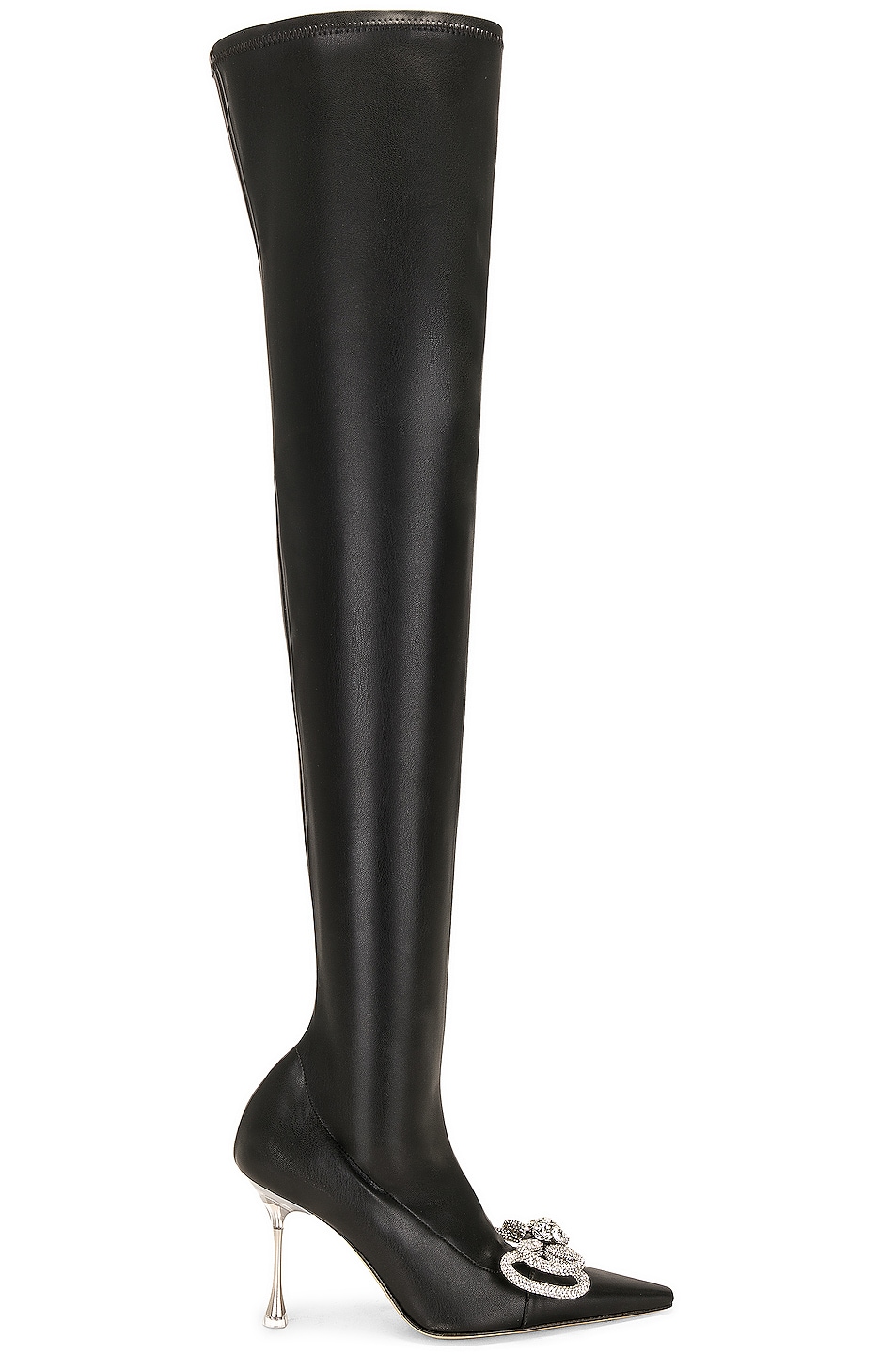 Over-the-knee Vegan Leather Double Bow Boot in Black