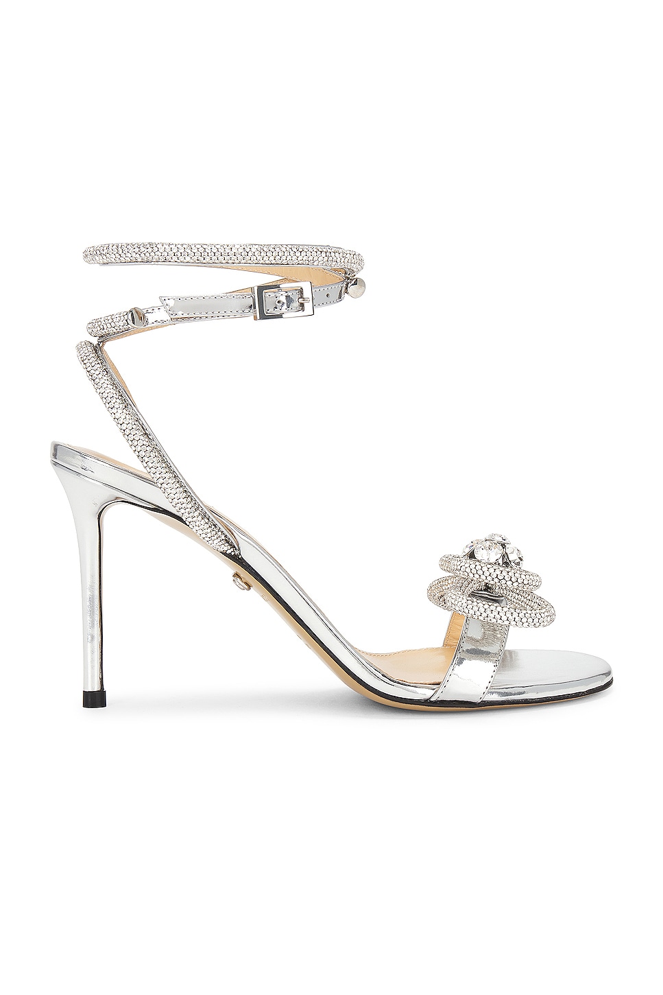 Image 1 of MACH & MACH Double Bow 95 Round Toe Mirror Leather Sandal in Silver