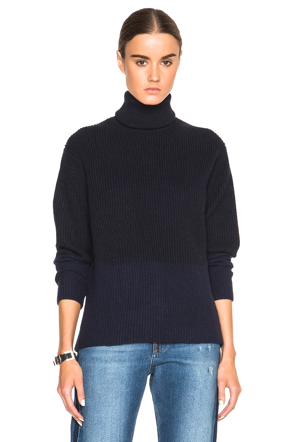 Image 1 of McQ Alexander McQueen Ribbed Roll Neck Sweater in Navy