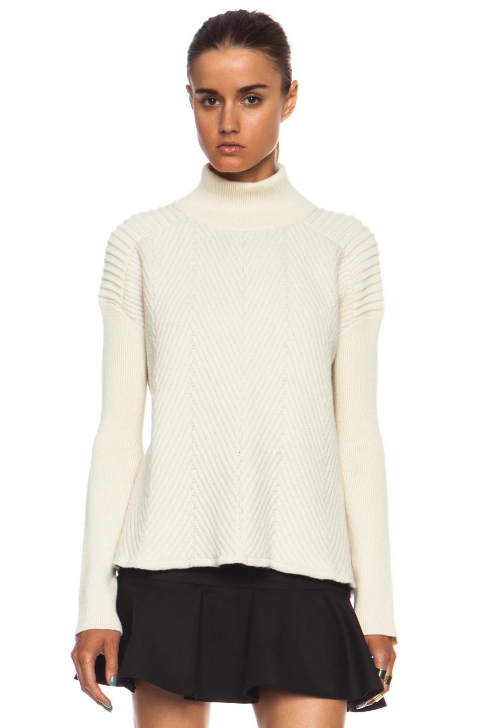 Image 1 of McQ Alexander McQueen Cable High Neck Wool Jumper in Off White