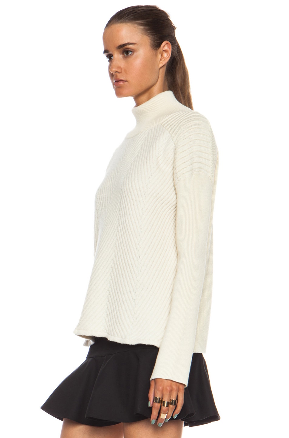McQ Alexander McQueen Cable High Neck Wool Jumper in Off White | FWRD