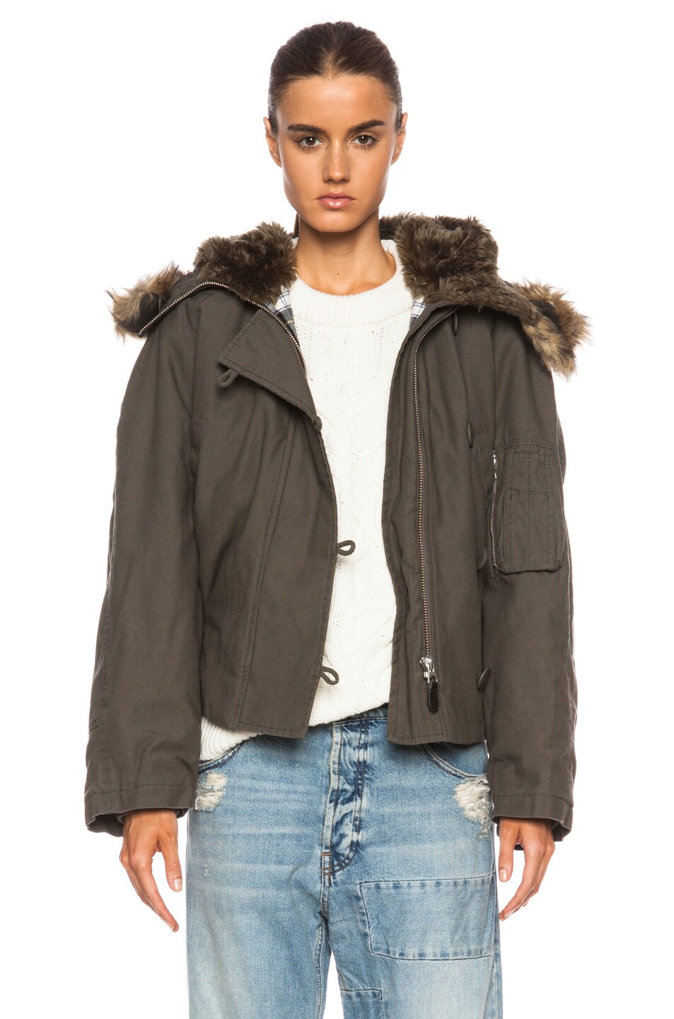 Image 1 of McQ Alexander McQueen Cropped Cotton Parka in Grey
