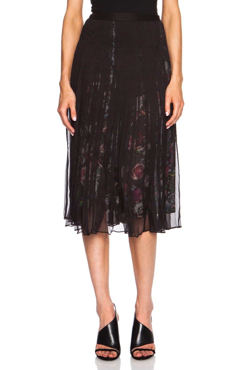 Image 1 of McQ Alexander McQueen Long Shirred Silk Chiffon Skirt in Black