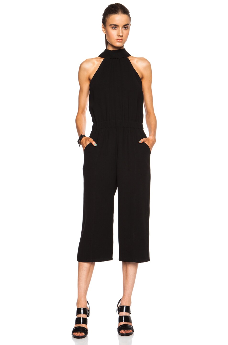 Image 1 of McQ Alexander McQueen Poly Crepe Zipped Jumpsuit in Black