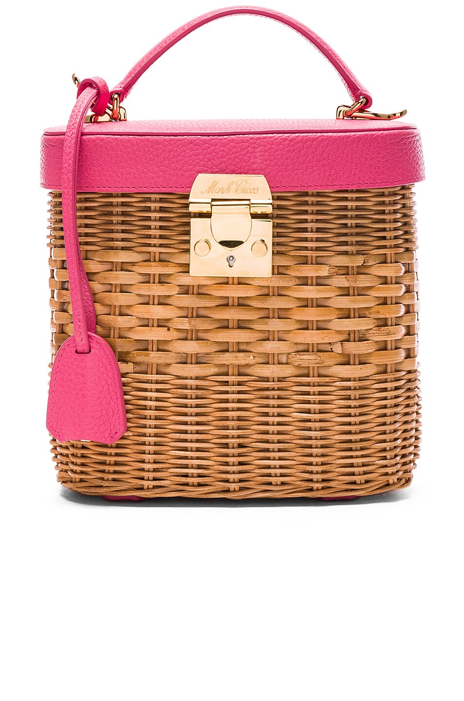 Image 1 of Mark Cross Benchley Rattan Bag in Raspberry Pink Pebble & Rattan