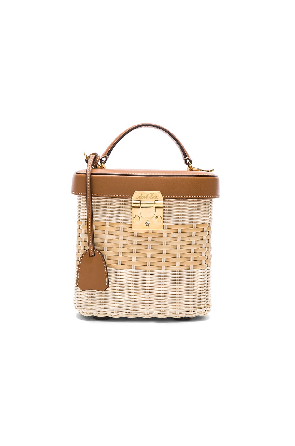 Image 1 of Mark Cross Benchley Rattan Bag in Bleached & Smooth Luggage