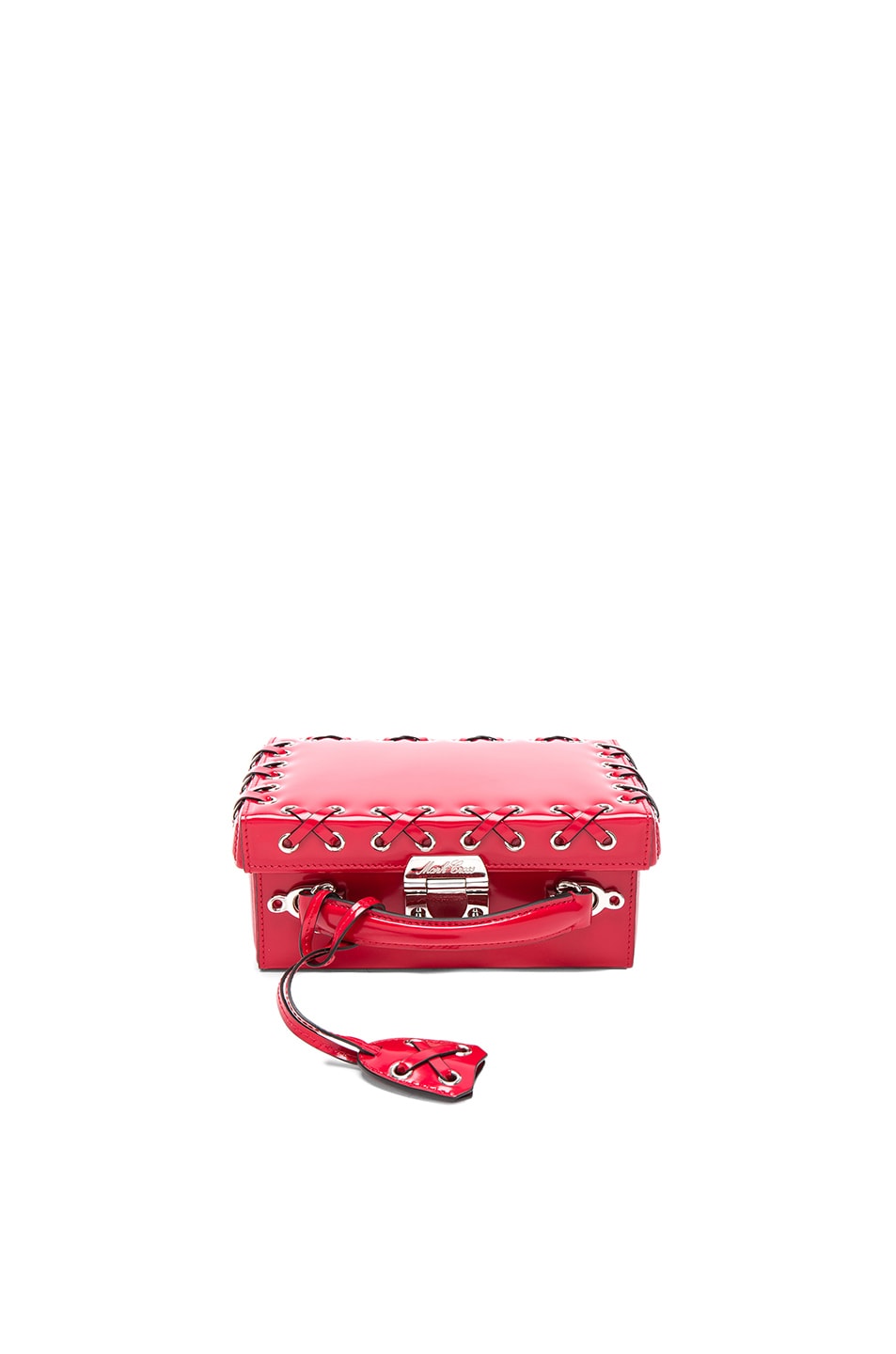 Image 1 of Mark Cross Grace Small Box Bag in Ribbon Red Lacing Brush Off