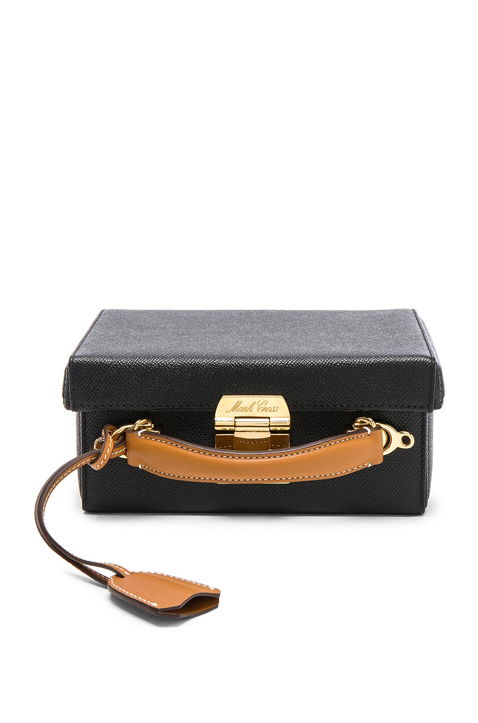 Image 1 of Mark Cross Small Bicolor Saffiano & Smooth Calf Grace Box Bag in Black & Luggage