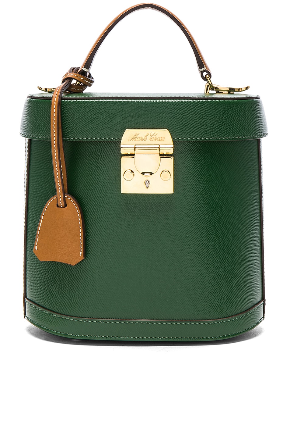 Image 1 of Mark Cross Bicolor Cross Grain & Smooth Calf Benchley Bag in Leaf Green & Luggage