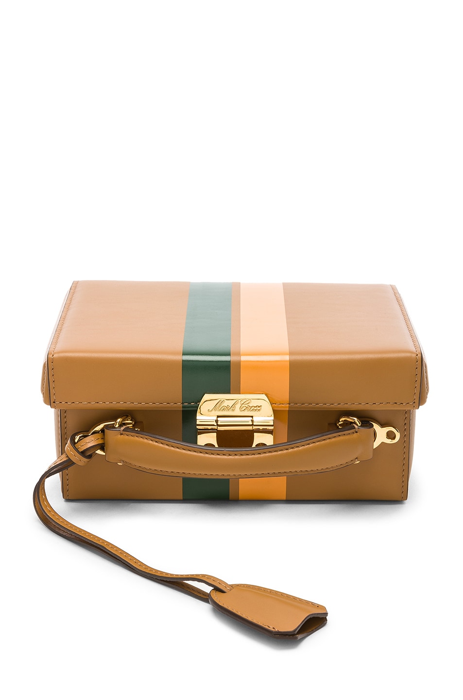 Image 1 of Mark Cross Small Smooth Calf Stripe Grace Box Bag in Luggage, Leaf Green & Butternut